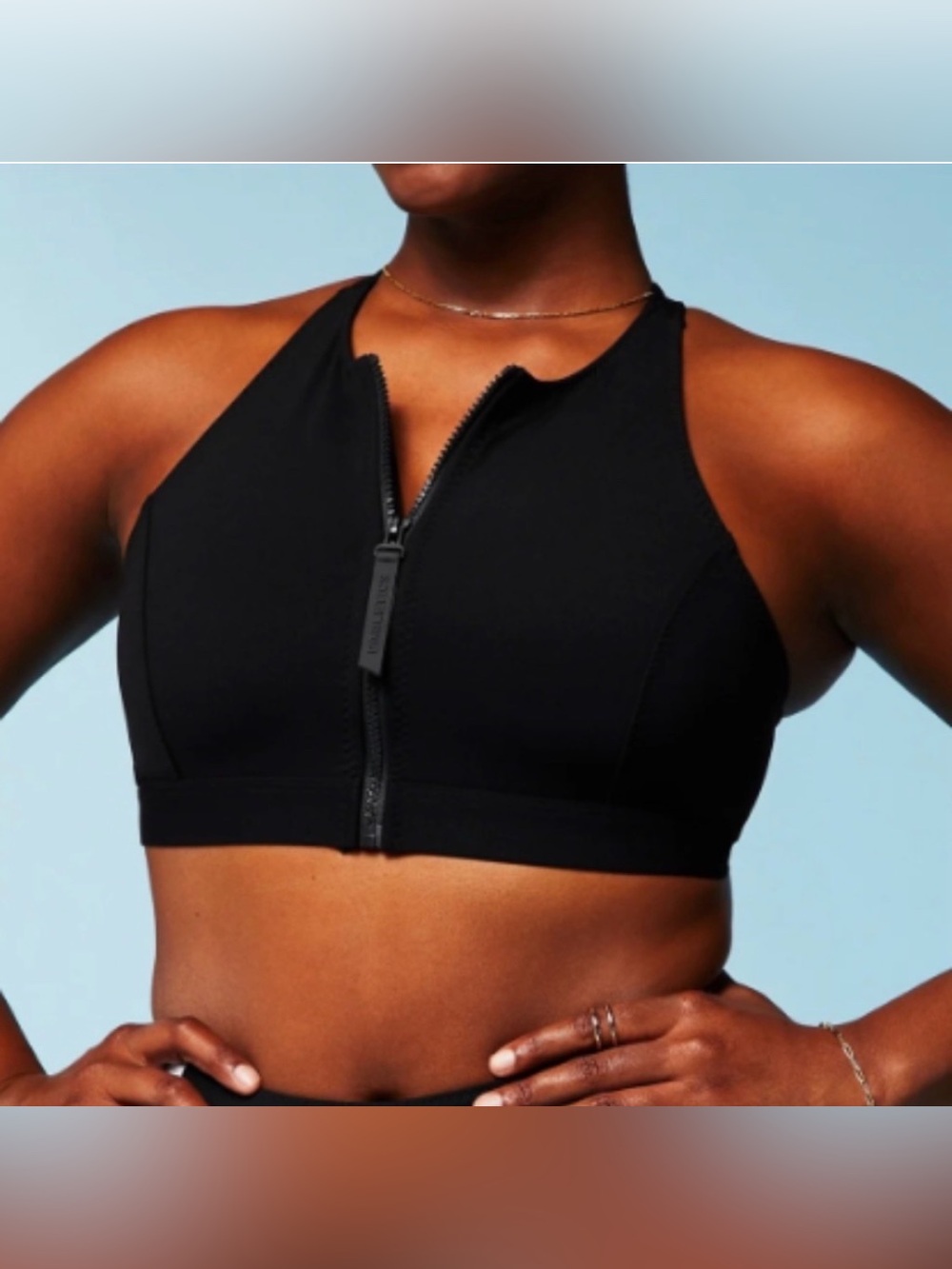 Fabletics Black Tide High Zip Front Swim Top